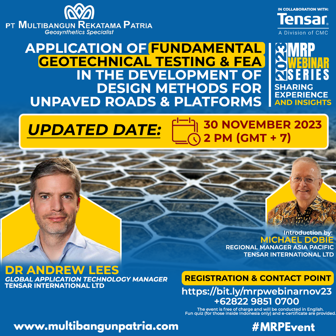 MRP Webinar Series 2023 – Application of Fundamental Geotechnical Testing and FEA in the Development of Design Methods for Unpaved Roads and Platforms – 30 November 2023