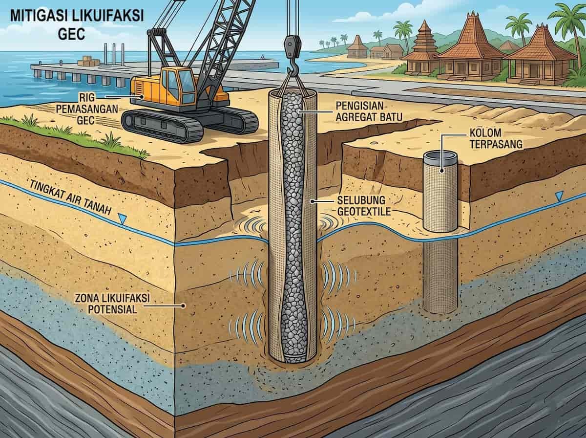 Geotextile Encased Columns (GEC) untuk Mitigasi Likuifaksi: Analisis Teknis dan Aplikasi Material
