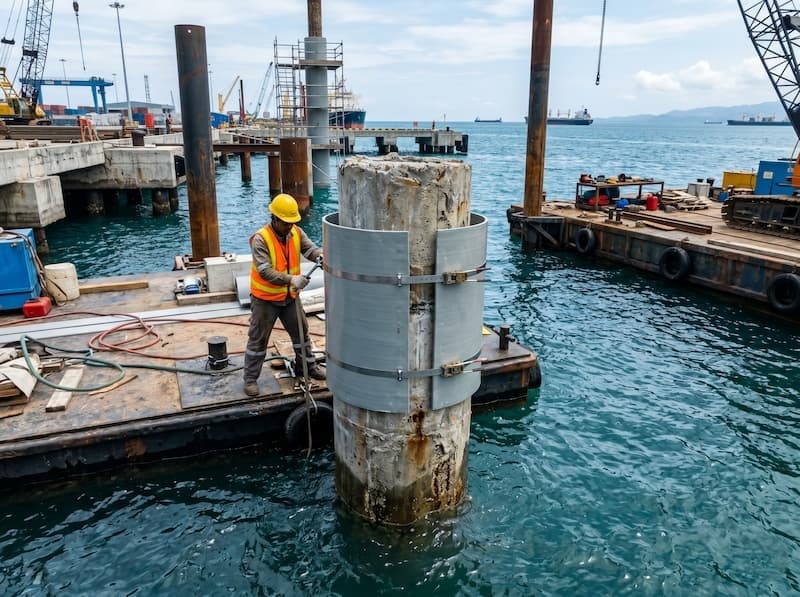 Aplikasi HUITEX Geomembrane dalam Sistem Pile Jacketing: Mekanisme Proteksi dan Urgensi dalam Infrastruktur Kelautan